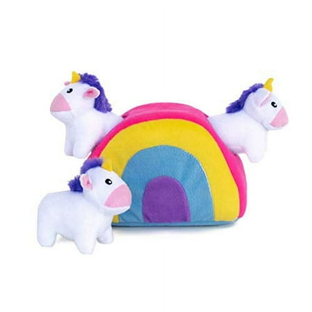 UPC: 0818786019082 | ZippyPaws – Zippy Burrow Interactive Squeaky Hide and Seek Plush Dog Toy – Unicorns in Rainbow