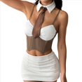 thumbnail image 2 of Conjunto de Dos Piezas A Rayas para Mujer, Que Incluye un Top de con Cuello Falso y una Minifalda Marrón L, 2 of 10