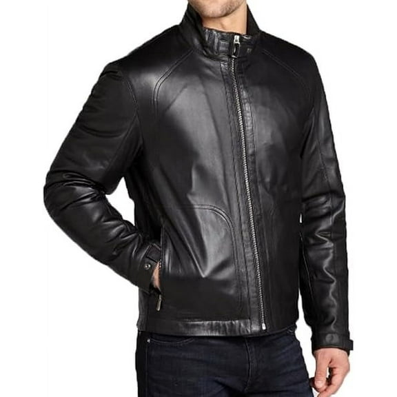 New Men Designer Genuine Lambskin Soft Biker Leather Black Jacket A731