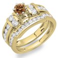 thumbnail image 1 of Dazzlingrock Collection 2.00 Carat (ctw) 14K Champagne & White Diamond Engagement Wedding Ring Set 2 CT, Yellow Gold, Size 8.5, 1 of 1
