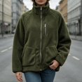 thumbnail image 4 of DYTTDG Women’s Fleece Zip-Up Jacket, Stand Collar Long Sleeve Sherpa Jacket with Chest Zipper Pocket & Front Patch Pockets, Casual Outerwear for Fall and Winter, 4 of 8