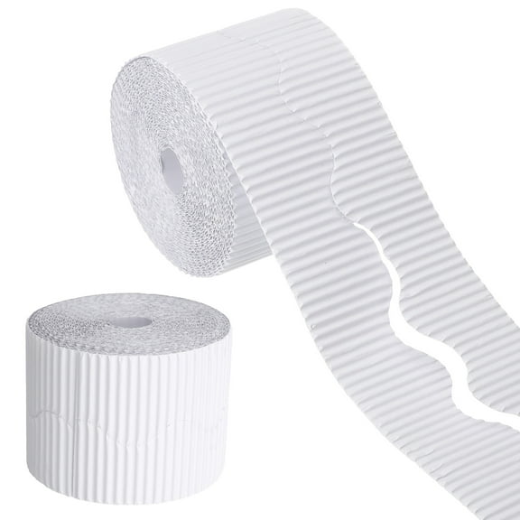 Uxcell 49.2ft Bulletin Board Border, Corrugated Paper Decorative Wavy Border, Scalloped Rolled Border Trim for Crafts Classroom Offices DIY Project Party Birthday Decoration, White