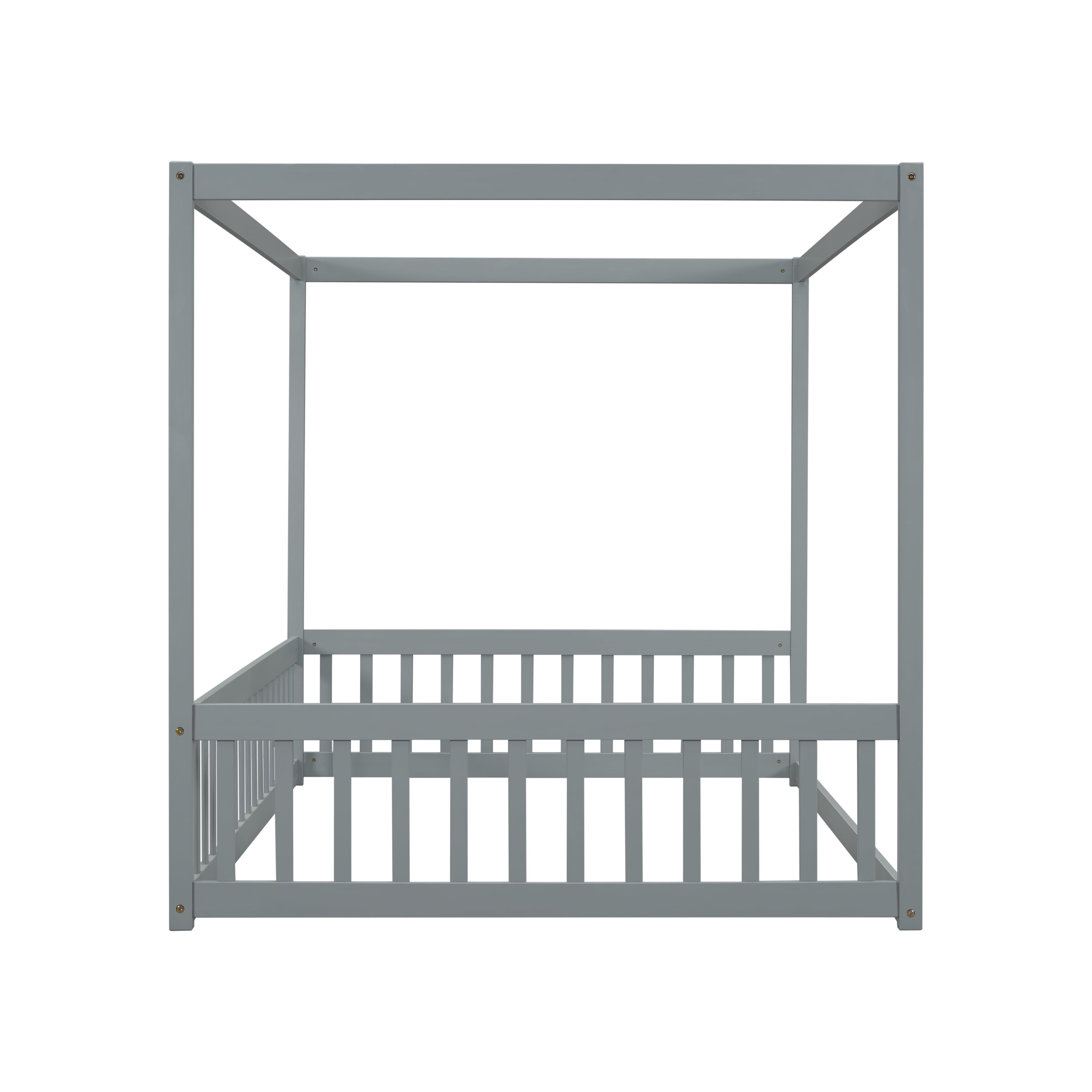 Miniyam Full Size Canopy FloorBed with Guardrails for Kids and Teens, Gray