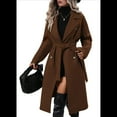 thumbnail image 2 of Gabardina de Lana Cruzada para Mujer, Abrigo de Invierno de Mezcla de Lana, Medio, Elegante. Marrón Oscuro XL, 2 of 9