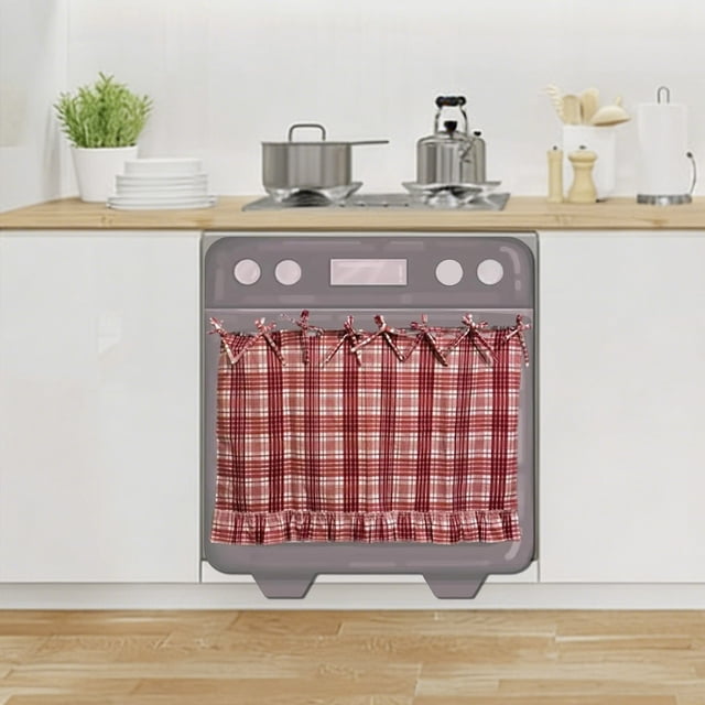 Handmade Linen Oven Skirt with Ribbon Ties, Premium Kitchen Curtain No Drill Invisible Mounting, Decorative Cabinet Cover for Sink Dishwasher Laundry Room Ruffled Design