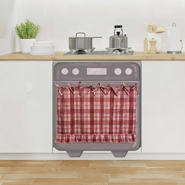 Falda de horno de lino hecha a mano con bordes fruncidos y lazos de cinta, montaje sin costuras, decoración de cocina para gabinetes y electrodomésticos