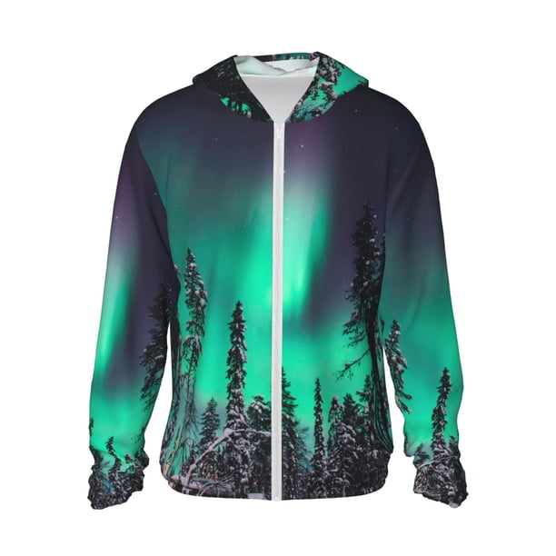 Balery Northern Lights 2 Sudadera ligera de manga larga con capucha y protección solar UPF 50+ para hombre y mujer, ideal para pesca y running-X-Large