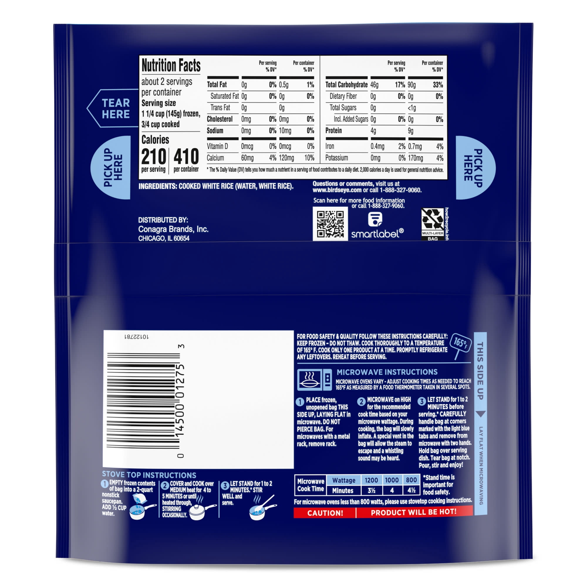 Birds Eye Long Grain White Rice, Frozen Side, 10 oz. Bag