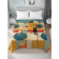 thumbnail image 2 of California King Size Flat Sheet Only, Blue Yellow Geometric Soft Brushed Microfiber Bed Sheets, Vintage Oil Painting Abstract Art Hotel Quality Breathable Bedding Top Sheet, Easy Care, 108"x98", 2 of 9