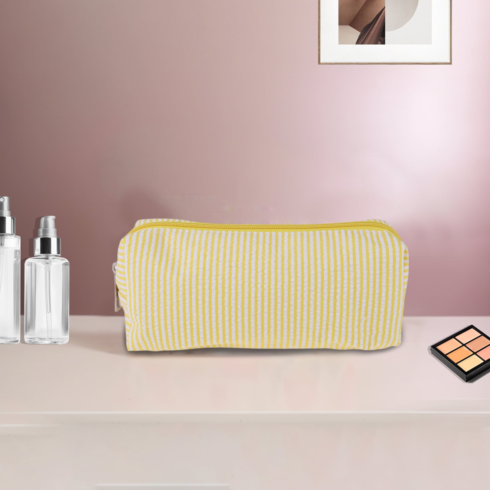 Unique Bargains 1 Pc Lady Portable Rectangle Makeup Bag for Travel Yellow