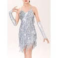 thumbnail image 3 of ranrann Kids Girls Sequins Latin Salsa Tango Ballet Tassel Dress Themed Party Performance Competition Silver 8-10, 3 of 5