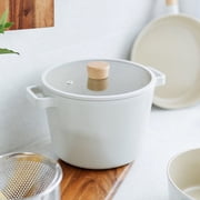 Neoflam Fika 4.9qt Deep Stock Pot with Glass Lid and Wood Knob, Made in Korea (22cm)