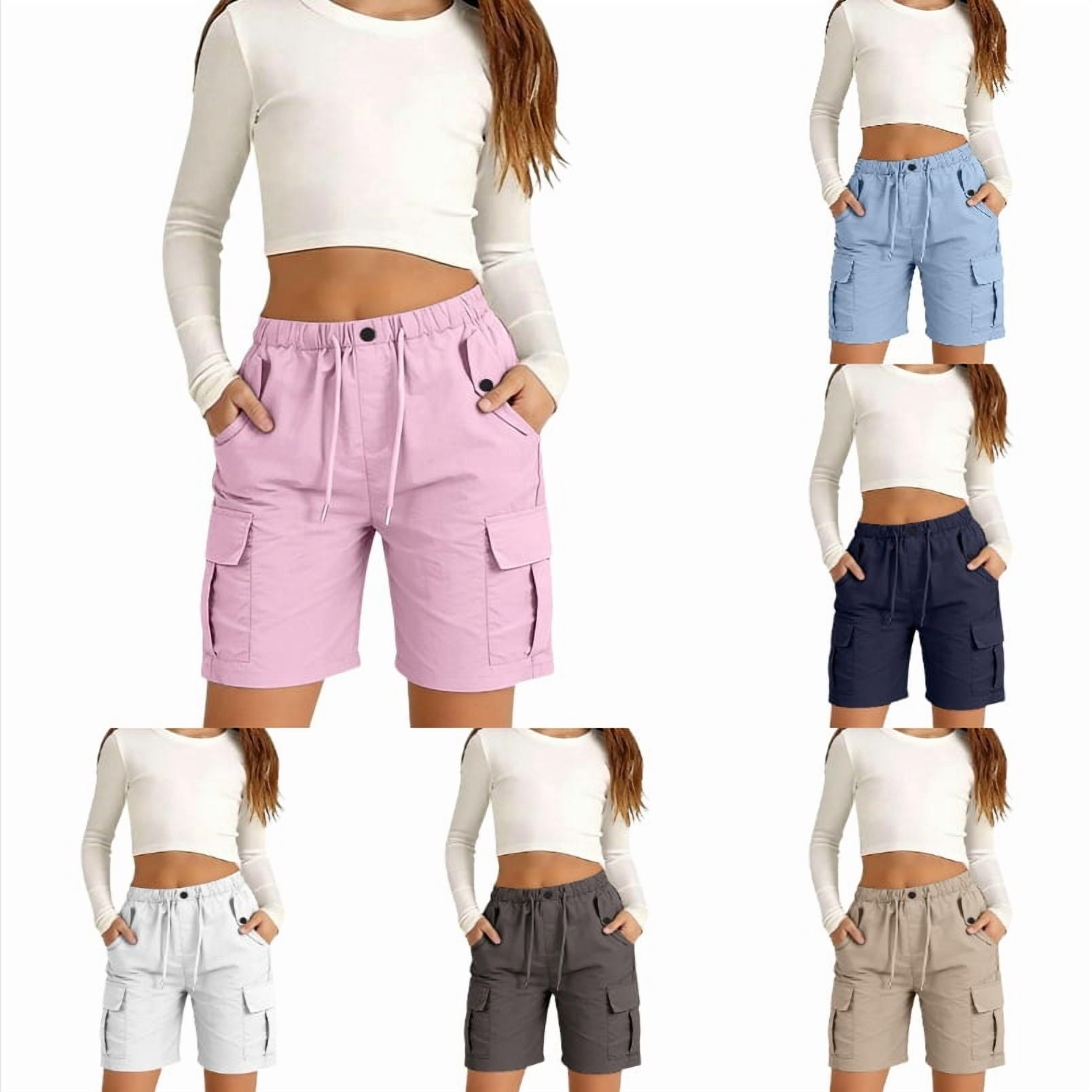 SGMVNU Cargo Shorts for Girls with Multi-Pockets Drawstring Waist Knee Length Outdoor Hiking Short Pants Kids Summer Outfits Size 12-13 Years Pink