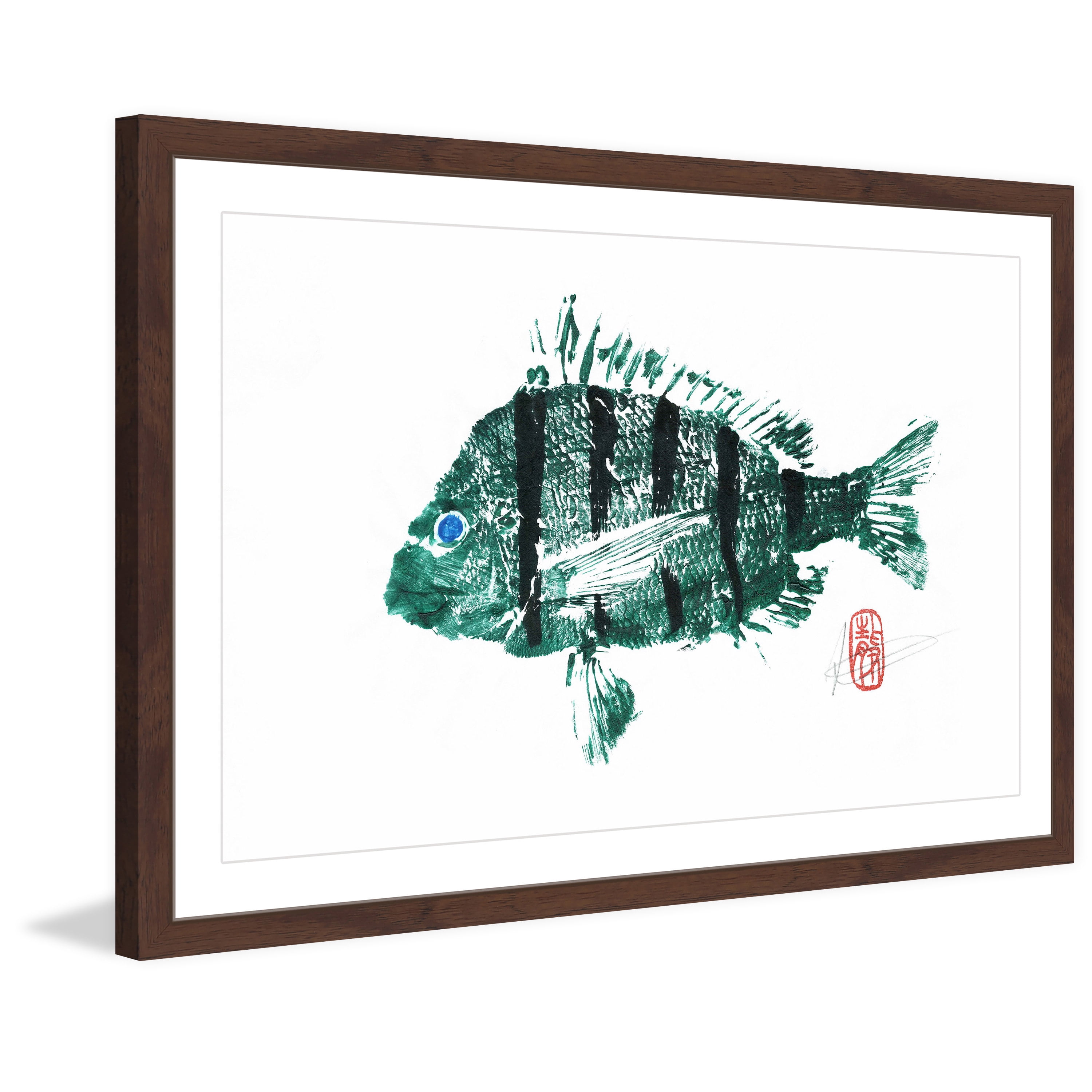"Sheepshead in Green" Framed Painting Print