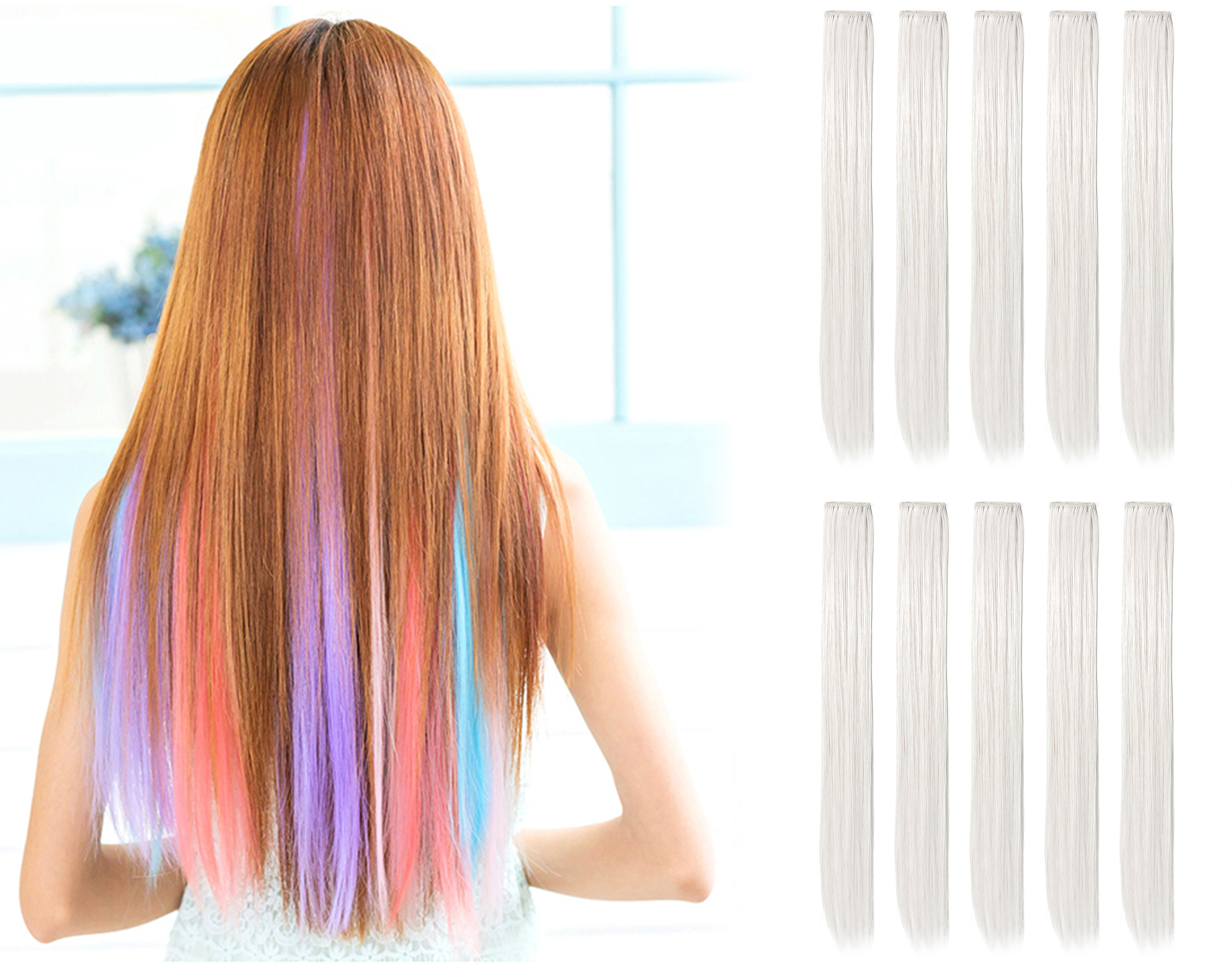 OneDor 23 Inch Straight Colored Party Highlight Clip on in Hair