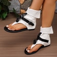 thumbnail image 4 of Women Faux Leather Sandals Metal Buckle Open Toe Ankle High Comfy Non-Slip Flat Shoes For Beach Casual Summer (9.5, White), 4 of 9