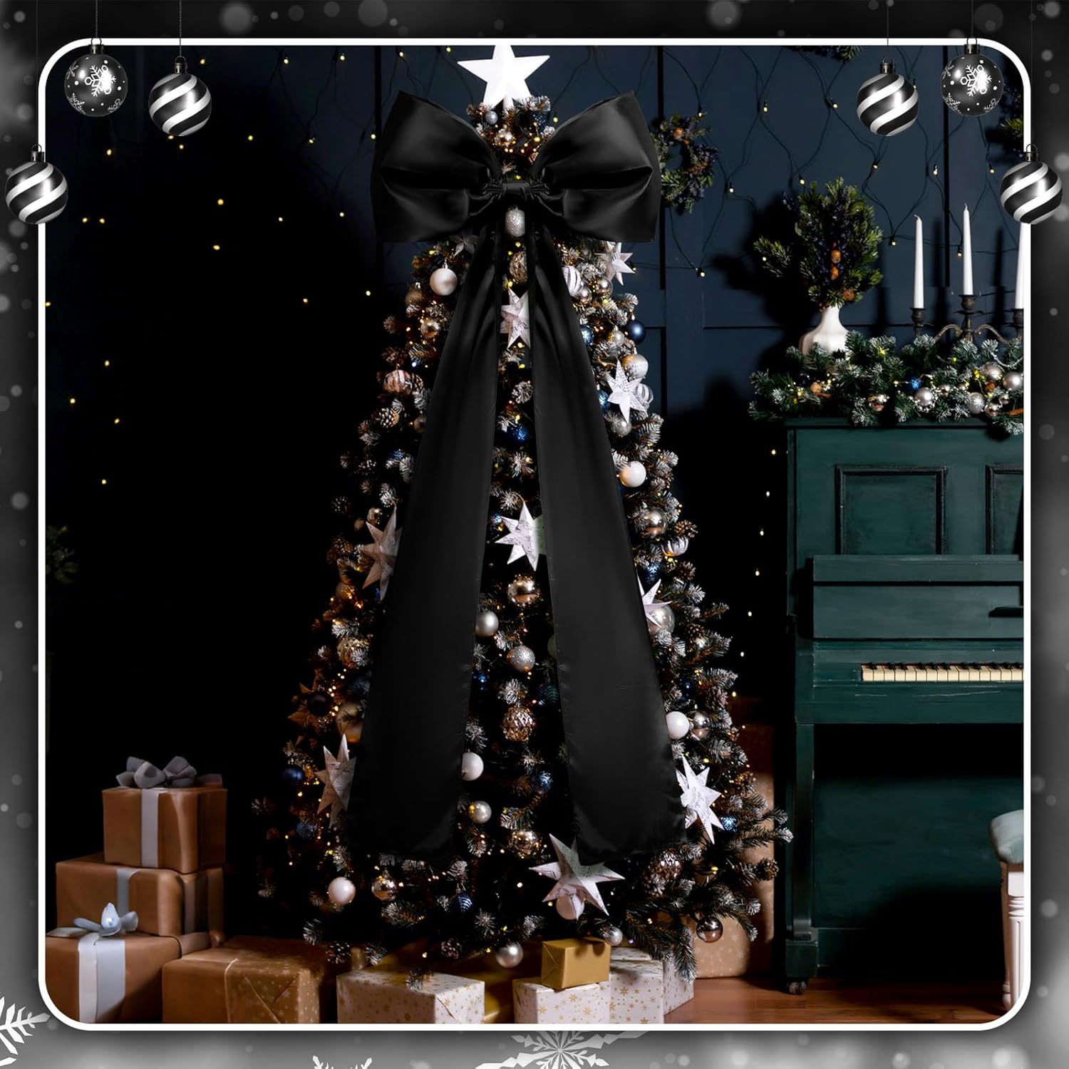 Guvpev 5FT Large Satin Christmas Bows - Giant Black Xmas Bows for Christmas Tree Topper, Wreaths, Wal, Mantel, Front Door, Porch & Wedding Decorations, Indoor & Outdoor Holiday Christmas Decorations