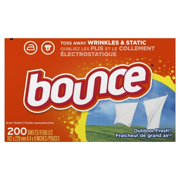 Bounce Dryer Sheets, Outdoor Fresh Scent Fabric Softener Sheets, Reduces Static, Softens and Fights Wrinkles 200CT