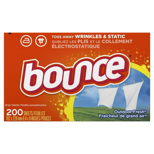 Bounce Dryer Sheets, Outdoor Fresh Scent Fabric Softener Sheets, Reduces Static, Softens and Fights Wrinkles 200CT