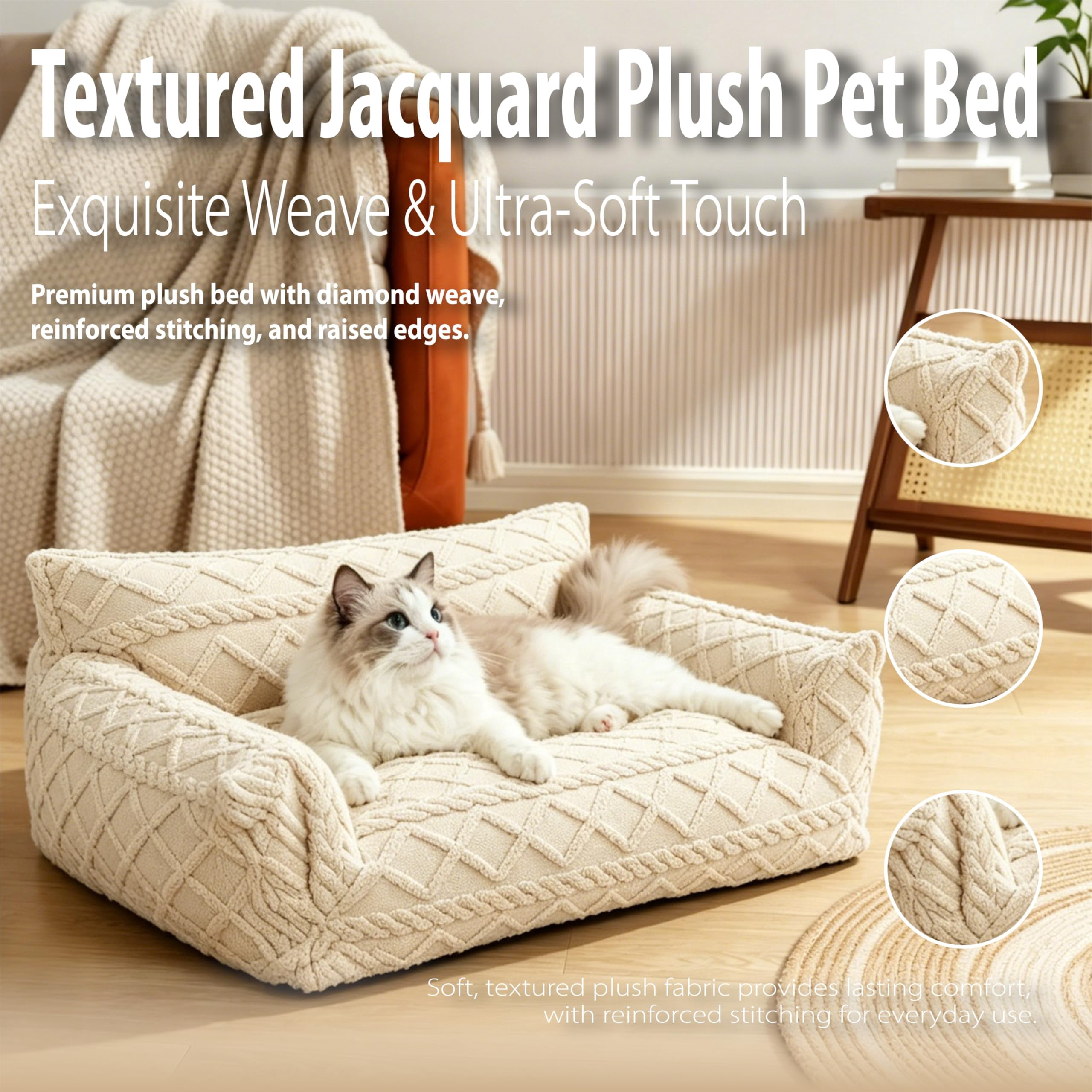 Plush Calming Pet Sofa Bed – Large Dog & Cat Couch Bed with Removable Cover, Furniture Protector Mat for Couch & Car, Soft Cozy Pet Bed