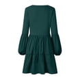 thumbnail image 2 of Yuemengxuan Women Solid Color Trendy  Dress, Sexy V-neck Long Sleeve Pleated One-piece, 2 of 3