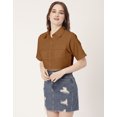 thumbnail image 5 of Moomaya Women Printed Short Sleeves Crop Shirt, Collared Neck Short Boxy Shirt Top, 5 of 8