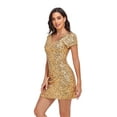 thumbnail image 4 of PrettyGuide Women's Sparkly Sequin Dress Sexy V Neck Short Sleeve Mini Cocktail Club Bodycon Homecoming Dresses, 4 of 7