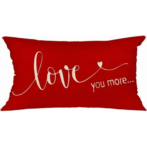 Valentines Day Pillow Cover 12x20 inch Farmhouse Valentines Day Decor for Home Red Love You More Valentine Pillows Decorative Throw Pillows Valentines Day Decorations