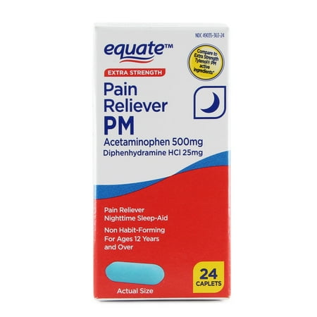 Equate Extra Strength Acetaminophen PM Caplets, Pain Reliever and Nighttime Sleep Aid, 24 Count