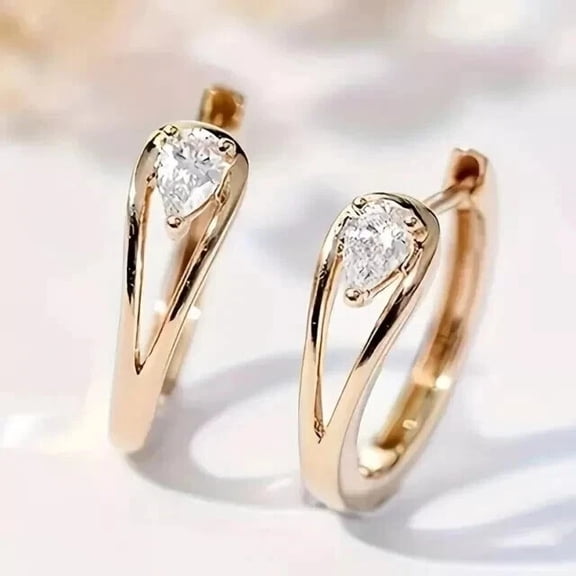 OM Jewels 14K Yellow Gold Plated Women's Solitaire Hoop Earring 1.00Ct Pear Cut Moissanite