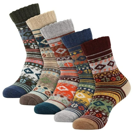 

5 Pairs Wool Socks Winter Thick Warm Knitted Socks Cozy Woolen Socks Casual Crew Sports Socks Christmas Gifts for Men Women