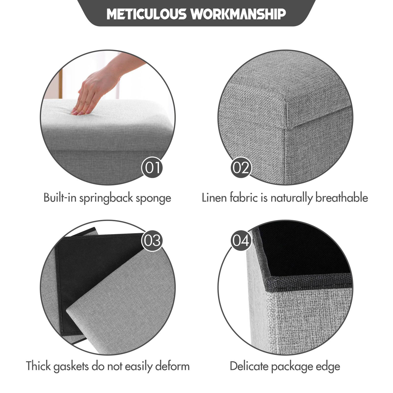ANMINY Folding Storage Ottoman Cube, Gray photo 5