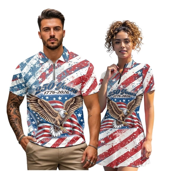 Aplkyhs 250th Anniversary Eagle Matching Golf Shirts for Couple His and Hers Golf Shirts Matching Soft and Comfortable for Man Breathable Fabric Lightweight Suitable for Outdoor Sports