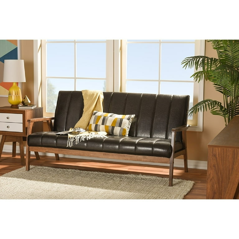 Baxton Studio Nikko Dark Brown Faux Leather 3 Seater Sofa