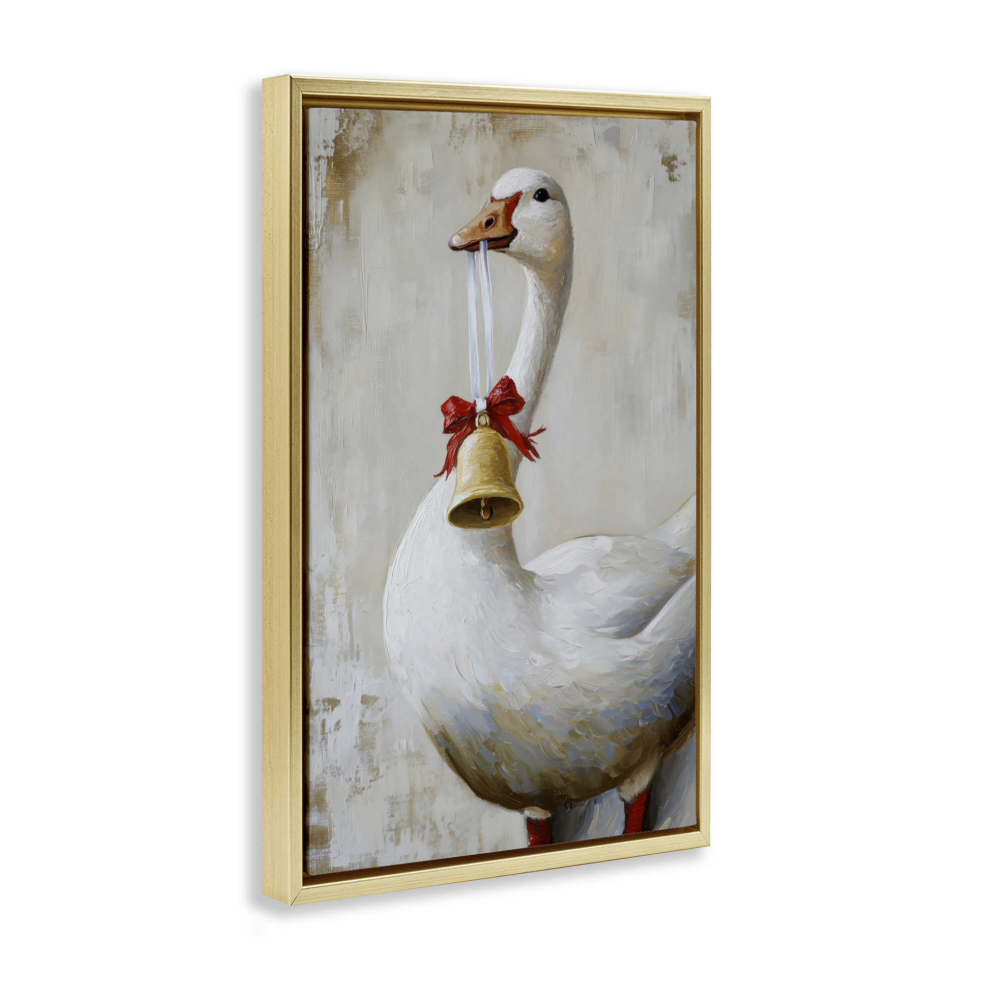 Festive Jingle Goose Gold Framed Floater Canvas Wall Art, design by Petal Prints Design