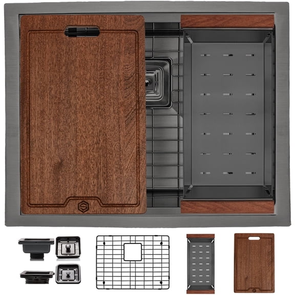 Strictly Sinks Undermount Workstation Kitchen Sink – Black 23 Inch 16 Gauge Single Bowl Kitchen Sink