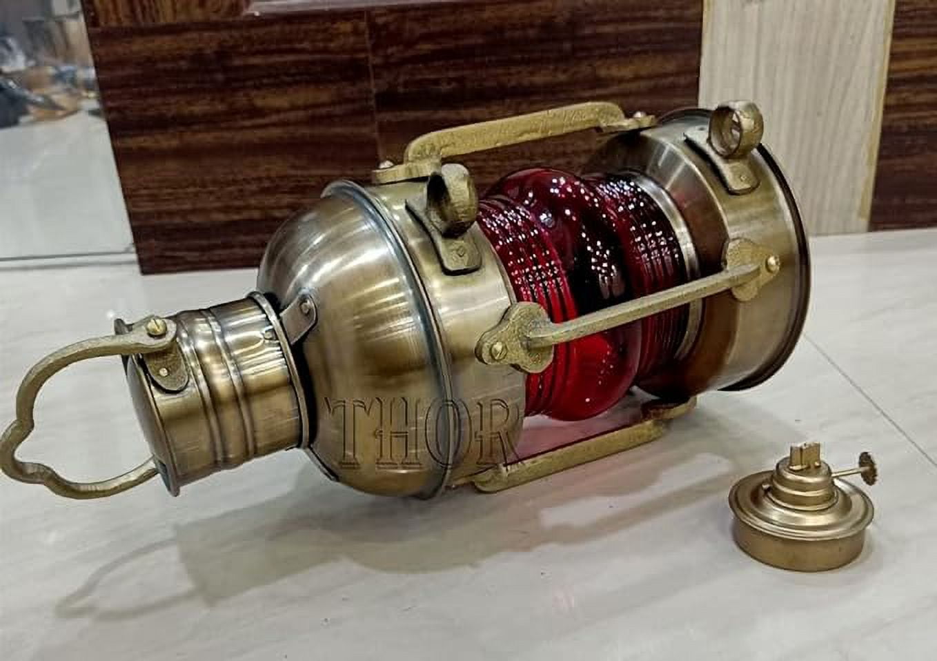 Nautical Antique Large Ship Boat Oil Lantern-Maritime Collectible Decorative-Boat Lamps-Nursery Red Oil Lamp-Vinatge Lighting Lamp Rustic Vintage Home Decor Gifts