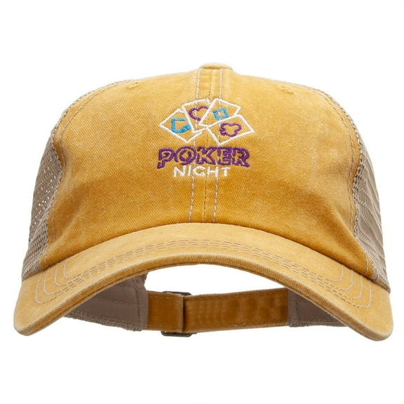 Poker Night Embroidered Pigment Dyed Mesh Cap - Mustard Khaki OSFM