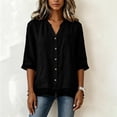 thumbnail image 2 of 3/4 Length Sleeve Womens Tops Button Down V Neck Shirts Tunic Loose Fit Blouses Womens Lightweight Casual Dressy Tops Ladies Fall Outfits, 2 of 6