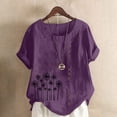 thumbnail image 2 of Womens Shirts Summer Cotton Linen Shirts Casual Boho Floral Short Sleeve Blouse Oversized Loose Tunic Tops Womens Tops, 2 of 4