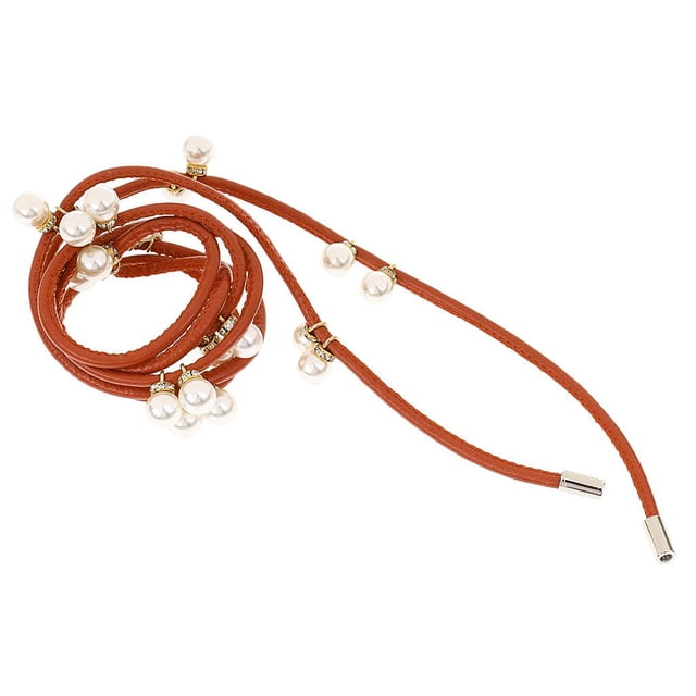 Cinturón de cintura fina con decoración de perlas para mujer, 1 pieza Camello