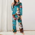 thumbnail image 2 of Salouo Whimsical Cats and Flowers Scene Pattern Women's Pajamas Set Long Sleeve Button Down Sleepwear Soft Pj Lounge Sets for women 2 Piece Pjs Set with Long Pants-XX-Large, 2 of 7