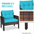 thumbnail image 4 of Costway 3PCS Outdoor Rattan Conversation Set Patio Garden Cushioned Sofa Chair Turquoise, 4 of 11