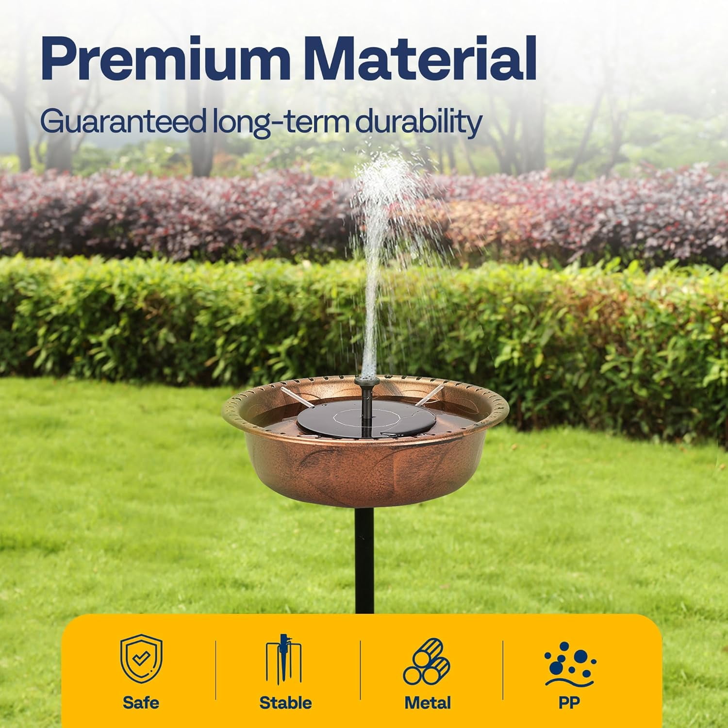 SPECSTAR Round Bird Bath and Solar Powered Round Pond Fountain Combo Set, Bronze