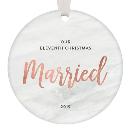 Eleventh Day Of Christmas Gift 11th Wedding Anniversary 2019 Ornament Husband & Wife Eleventh Christmas Married Keepsake Gift 11 Years Mr & Mrs Sleek Modern Rose Gold Marble Dated Holiday Tree Decor 3