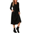 thumbnail image 4 of INSPIRE CHIC Women's V Neck Long Sleeve High Waist Button A-Line Elegant Midi Dress, 4 of 6