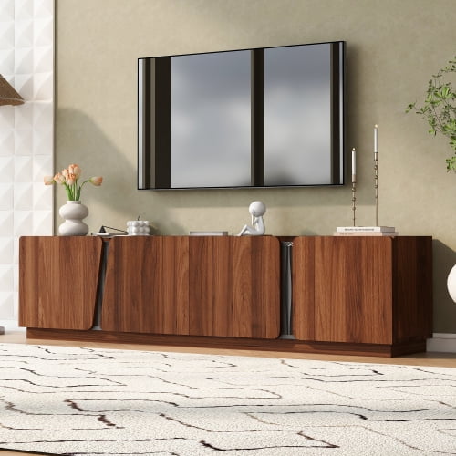 74.8 Inch Modern Storage Cabinet with Marble Top and Adjustable Shelves, Irregular Door TV Stand for TVs up to 75 Inches, Tiger