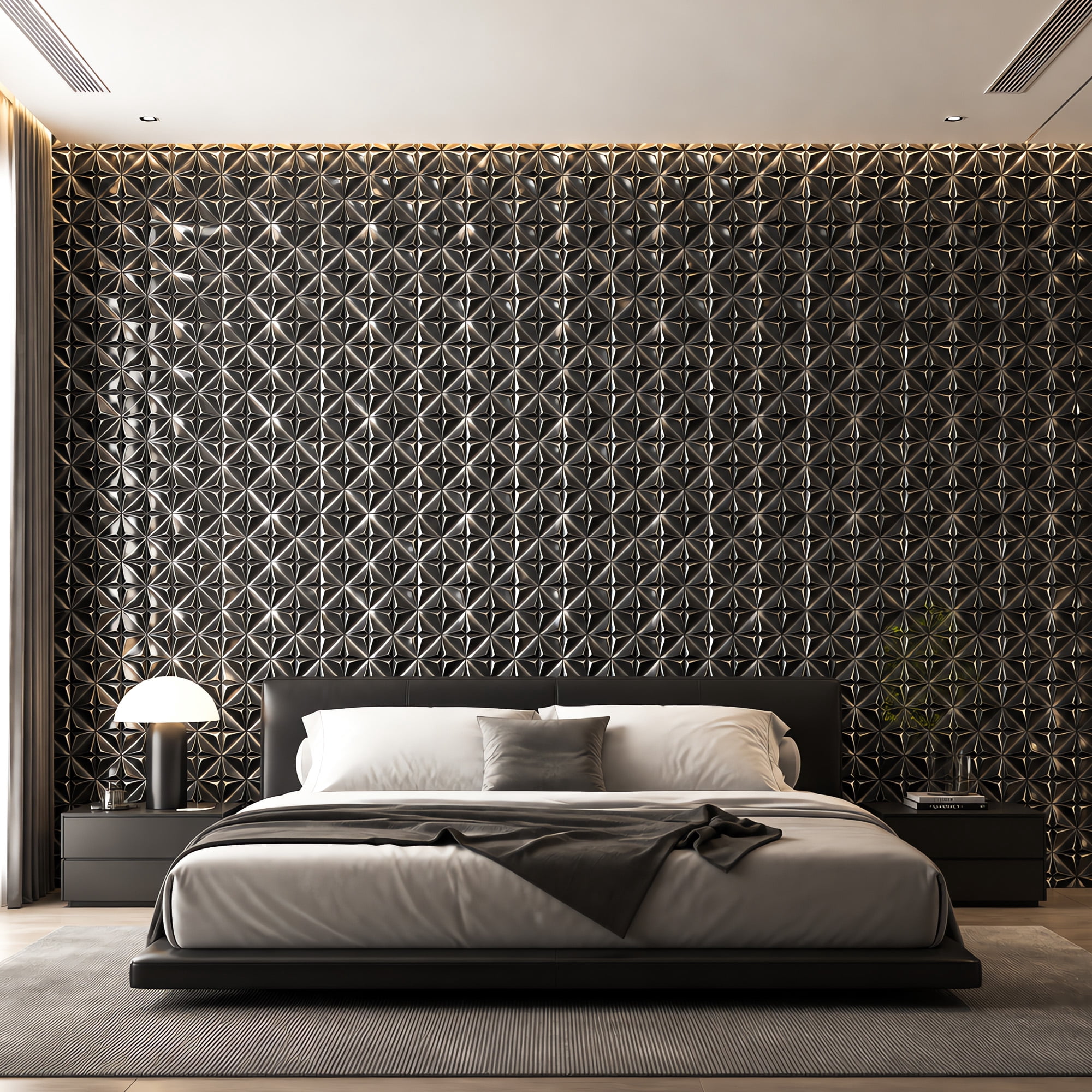 BEAUTYPEAK 5PCS 12"x 12" 3D Wall Panels Metal Wall Decor Panels for Home, Black