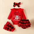 thumbnail image 2 of Generic Baby Girl Christmas Outfit Ruffled Romper Xmas Deer Head Plaid Suspender Shorts Set Clothes Autumn Winter Clothes for Holiday Party Christmas（6-9 Months Red）, 2 of 9