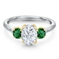 thumbnail image 3 of Gem Stone King 10K Two Tone Gold White Moissanite and Green Nano Emerald Engagement Ring for Women | 2.10 Cttw | Oval 8X6MM | Gemstone Birthstone | Size 5, 3 of 7